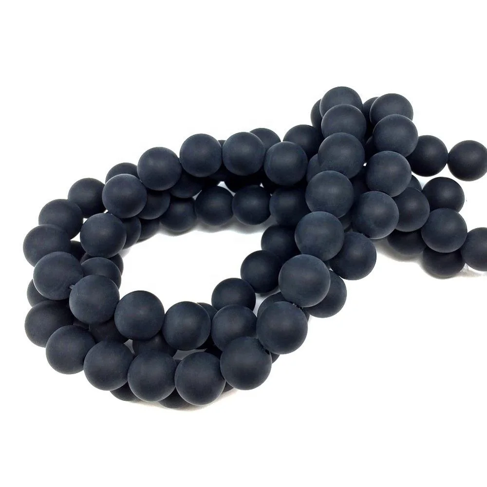 

8mm Natural frosted black agate loose beads