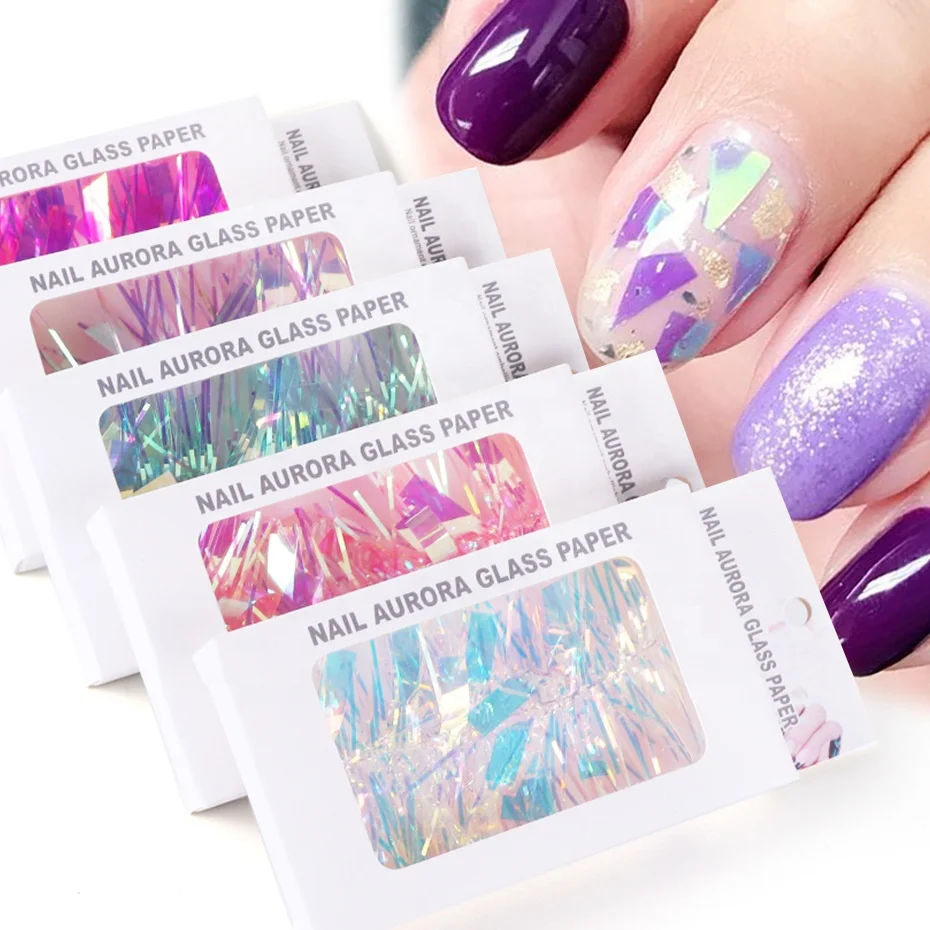 

GREENKEM Glass Film Paper Foil Decals 3D Laser Strip Nail Decoration Nail Art Broken Glass Holographic Paper Sticker