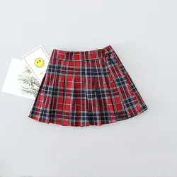 Kids vintage pleated skirt for girl plaid cotton s