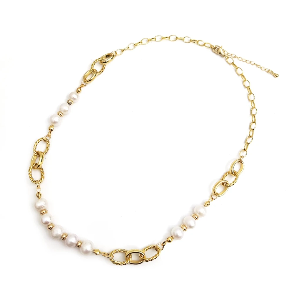 

wholesale bulk alloy 18k gold plated O shaped chain jewelry custom fashion trendy pearl beaded choker necklace for hiphop girl, As picture shows