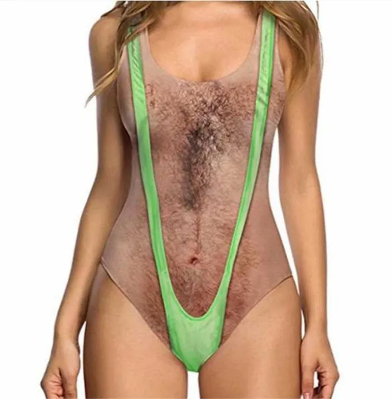 

Spoof Chest Hair Swimsuit For Women Funny Kuso Women's One-piece Swimsuit