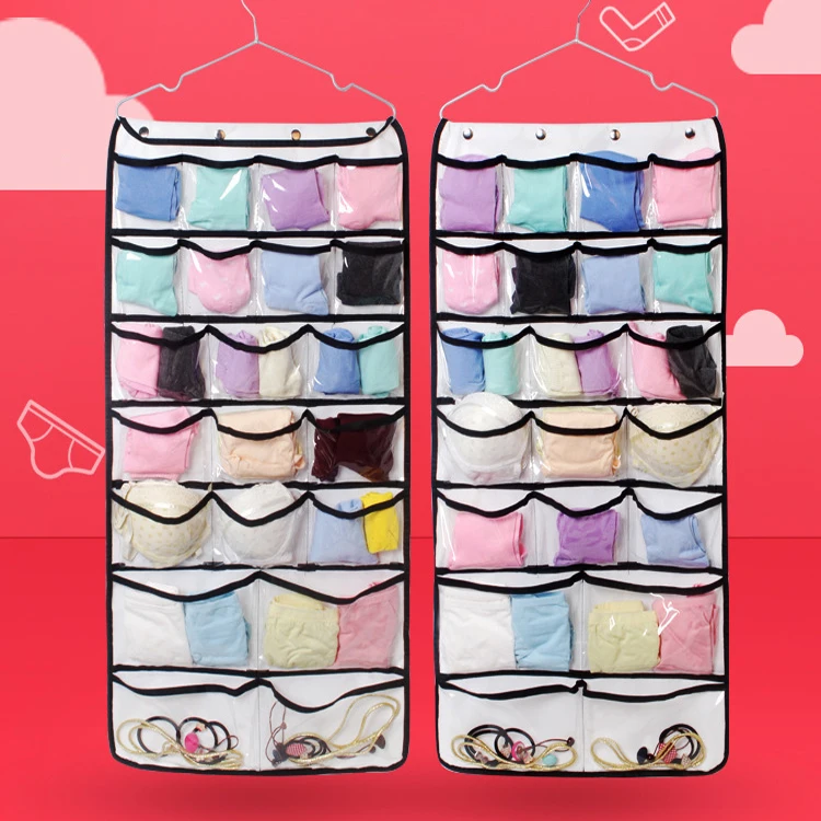 

Collapsible non-woven closet organizer hanging storage bag wardrobe with 42 slots hanging organiser underwear storage bag