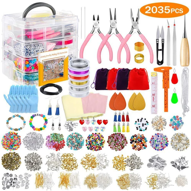 

1Set DIY Jewelry Findings Set Jewelry Beading Making and Repair Tools Kit Pliers Beads Wire Starter Tool Seedbeads, Picture