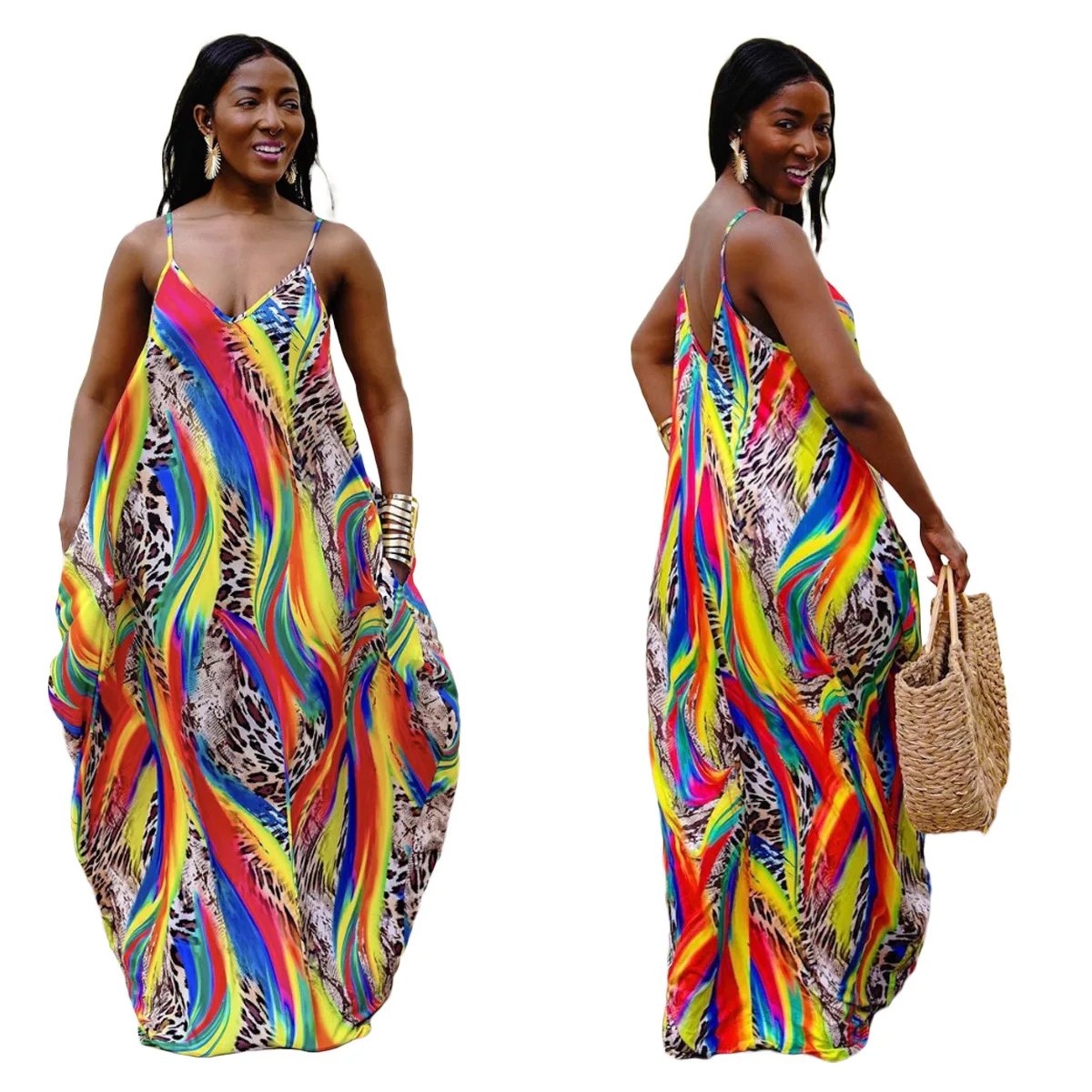 

women dress summer 2021 long dress with pocket printing large loose women summer print casual dress