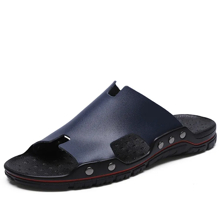 

2019Manufacturers wholesale custom high quality fashion men's leather slippers, White,black.blue