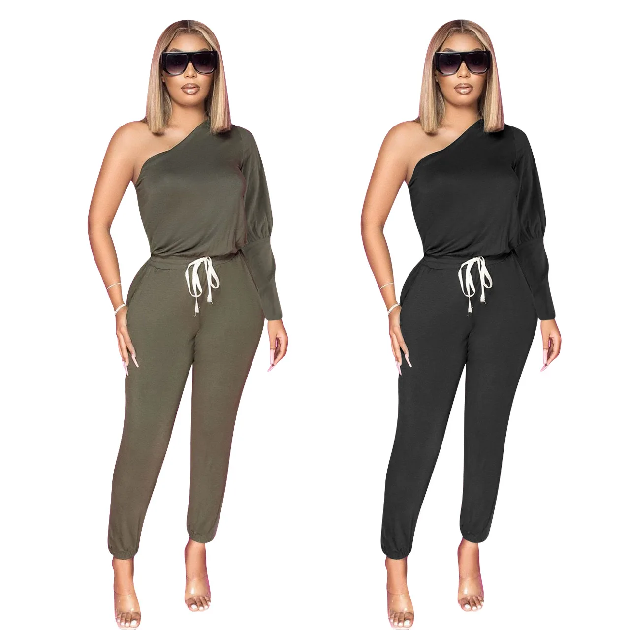 

YD-YD8287 New Fashionable ladies Irregular clothes fall rompers Solid Color Sexy off the shoulder Long Sleeve Jumpsuit for Women