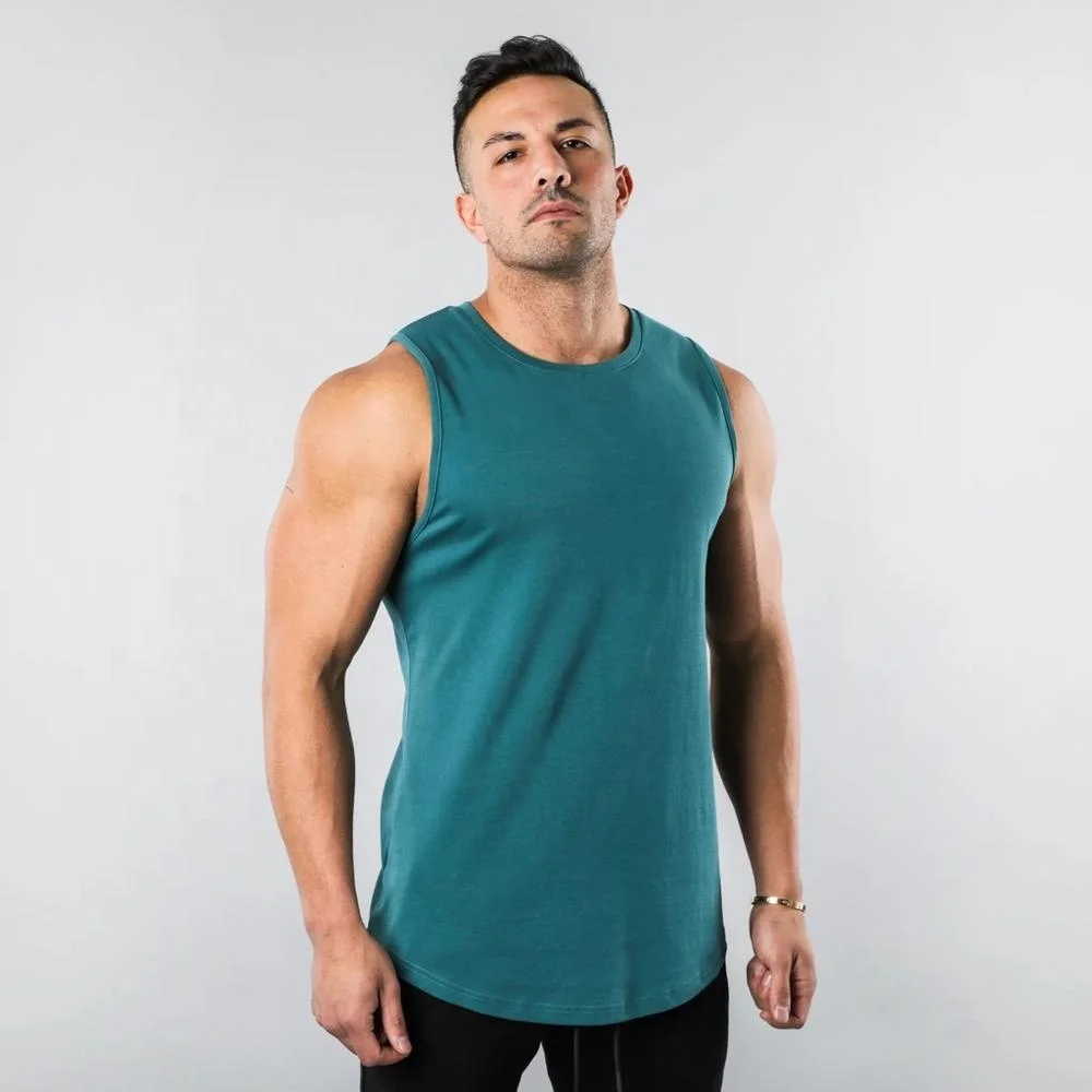 94% Cotton 6% Elastane Gym Tank Top Men Performance Cutoff Shirt Raw Cut Scoop Bottom Sleeveless 