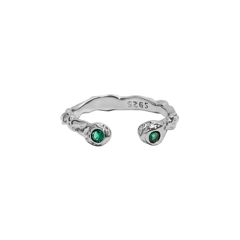 

VIANRLA 925 Sterling Silver Minimalism Ring Open Green Zircon Ring For Women Support Dropshipping Free Laser Logo