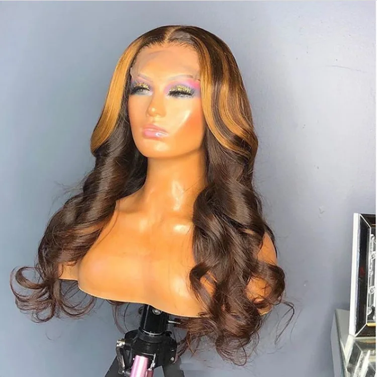 

Loose Body wave brazilian Vrigin Hair ombre brown color Transparent 13*6 highlight Lace Front wig 100% brazilian Human Hair Wigs