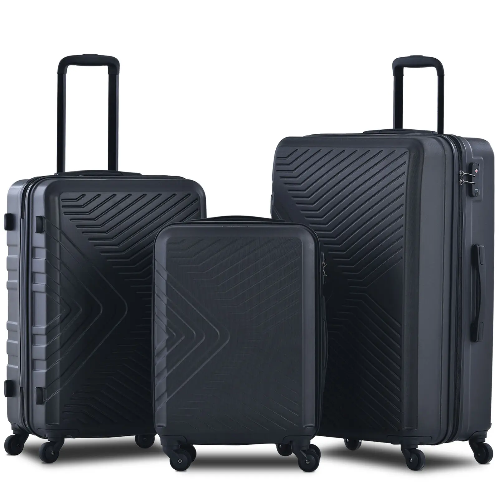 

3 Piece Luggage Sets ABS Lightweight Suitcase with Two Hooks, Spinner Wheels