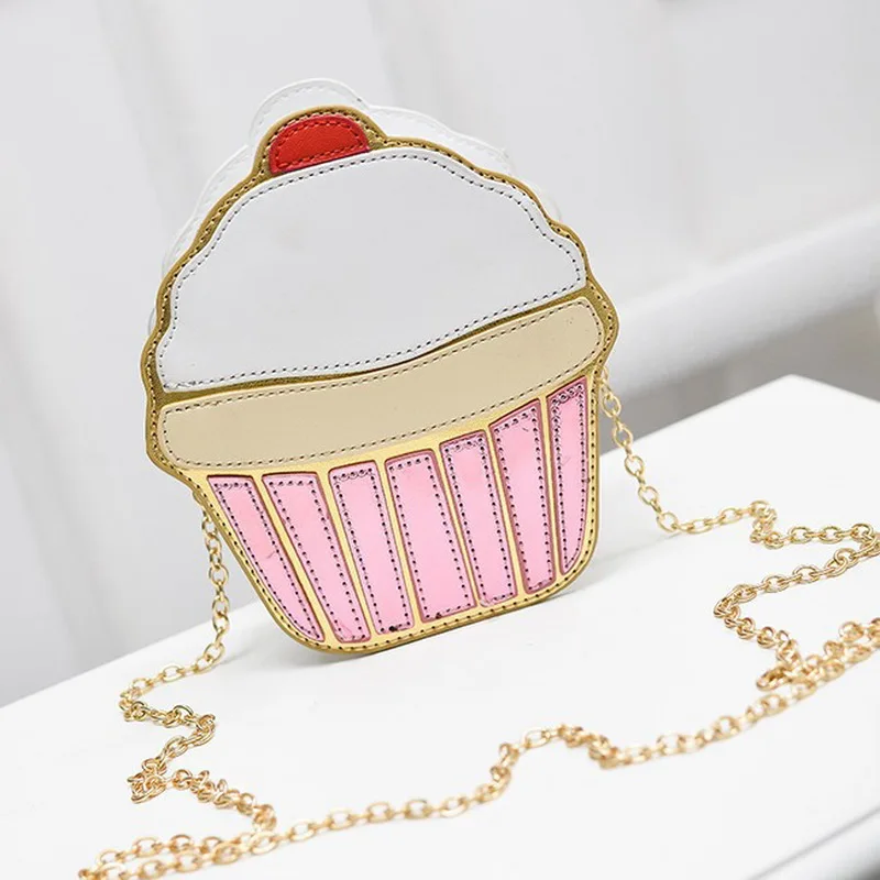 

Cute Ice Cream Cupcake Messenger bags girls summer Crossbody Bag PU Leather Small Chain Clutch handbags, Black