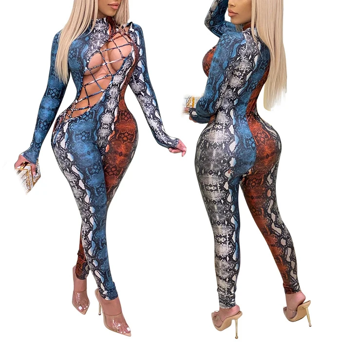

FS1959D Women sexy hollow out Rompers Fashion Long sleeve bandage Jumpsuits