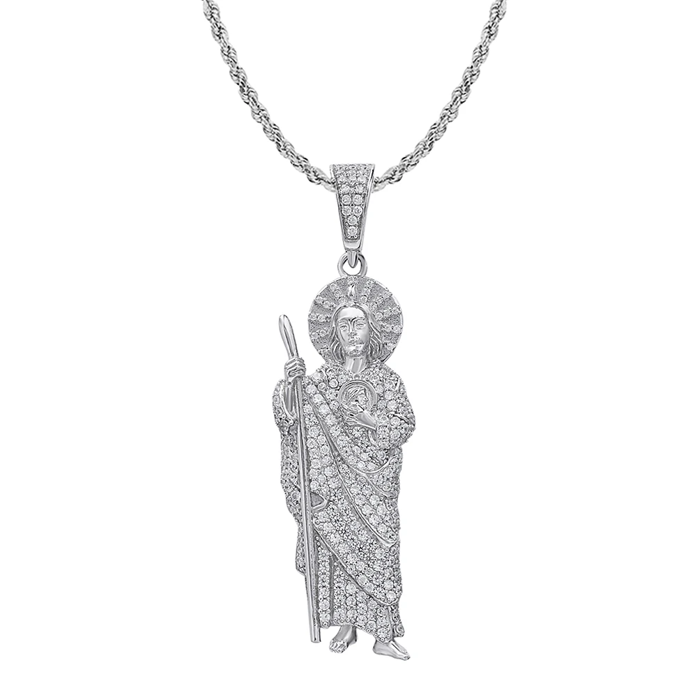 

discount religious jewelry Men's brass jewelry gold plated St Jude San Judas Tadeo Iced jesus Pendant