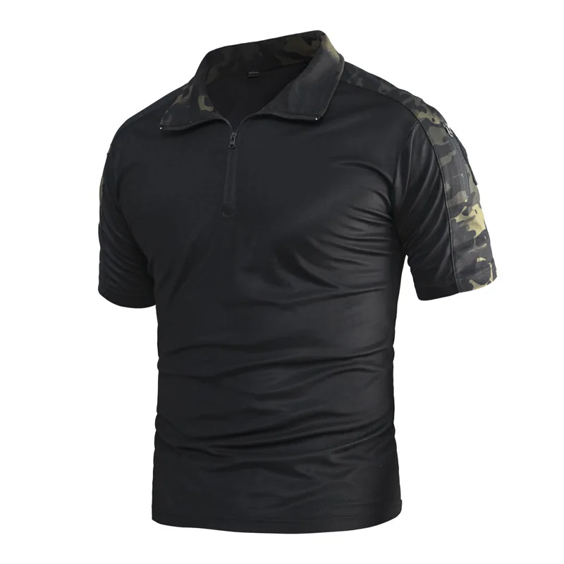 

Tactical T-shirt Short-Sleeved Camo Lapel Stretch Summer Workout Fitness Training Quick-drying Frog Suit