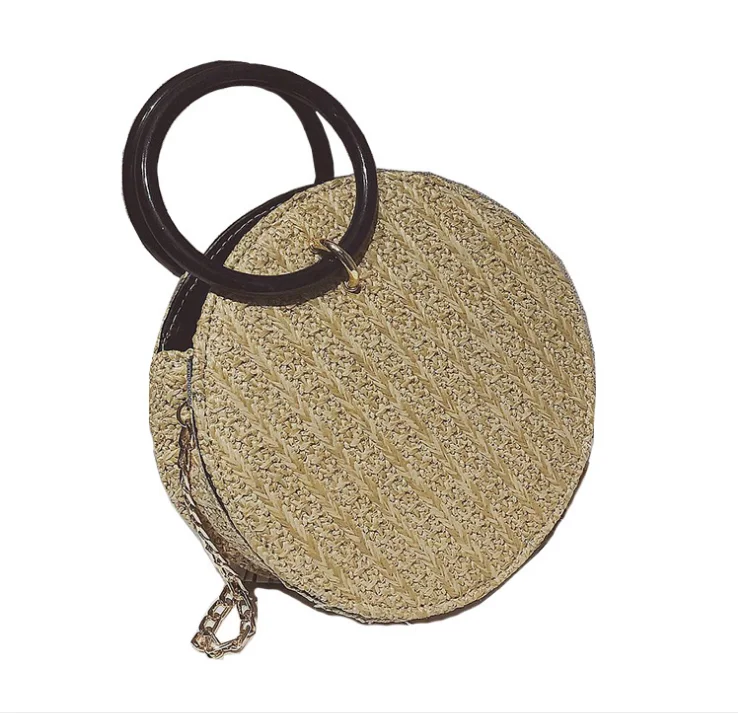 

New design straw woven cane beach bags woven cross body fashion small round bag