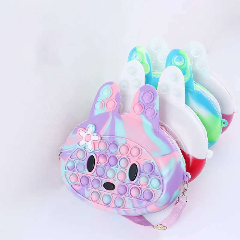 

New Fidget Silicone Messenger Bag Release Pressure Cute Cartoon Easter Rabbit Fidget Coin Purse For Kids