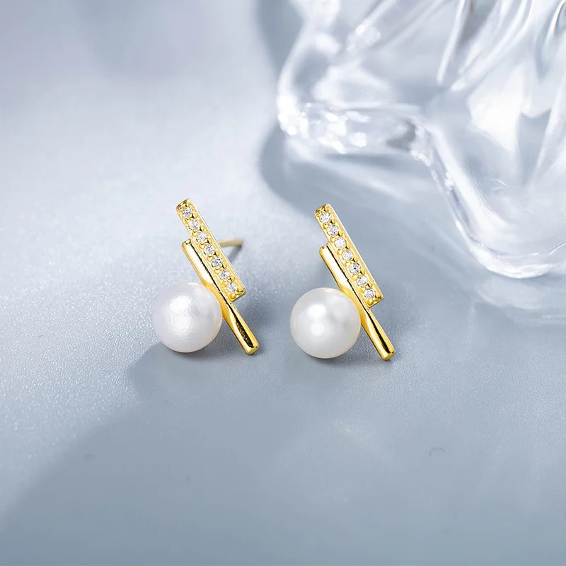 

Plated 18K Yellow Gold Jewelry 92.5 Sterling Silver Freshwater Pearl Small Earrings