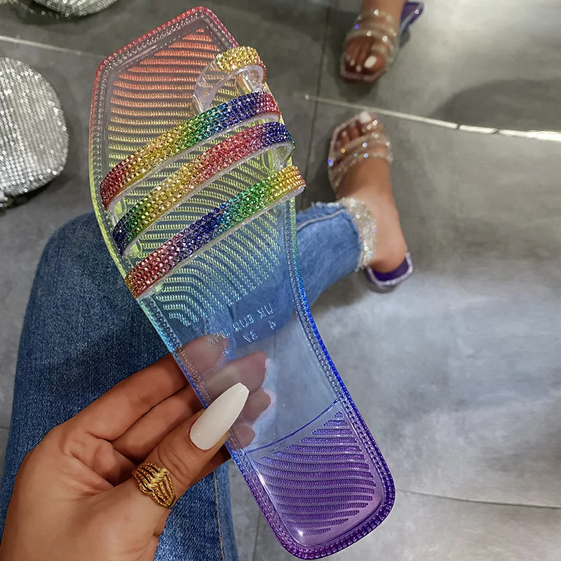 

New style flat head fashion slippers leisure soft crystal women's slippers sandals, Customed