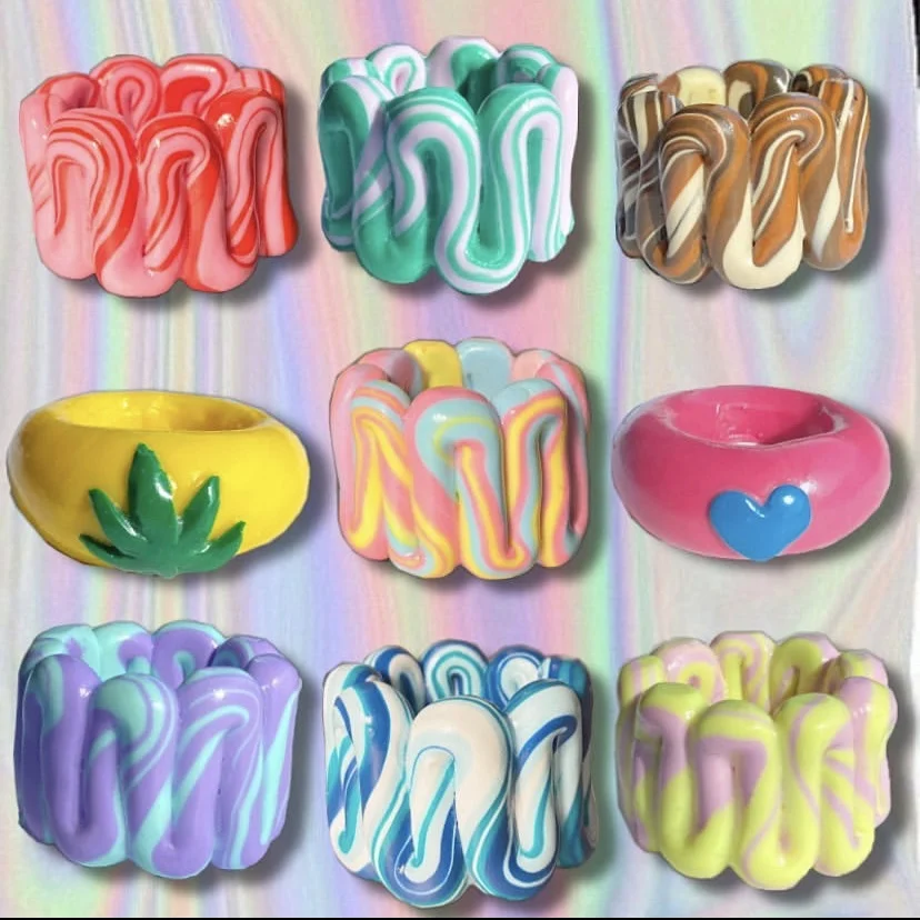 

Ding yi Resin Rings Acrylic Rings for Women Funky Trendy Chunky clay Rings for Girls, Blooming