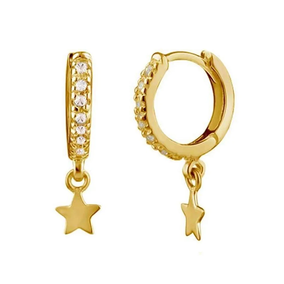 

wholesale 925 sterling silver stylish star with cubic zirconia drop hoop earrings for women 14k gold vermeil hoop earrings