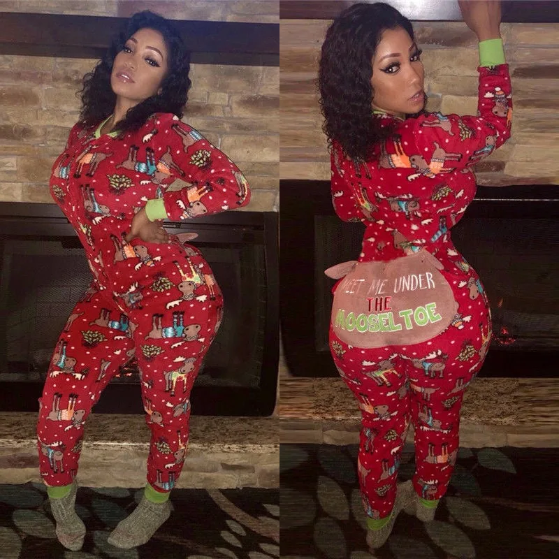 Jy1940 Winter Sexy Onesie Pajamas Butt Flap Christmas Long Sleeves Rompers Jumpsuit Christmas 5284