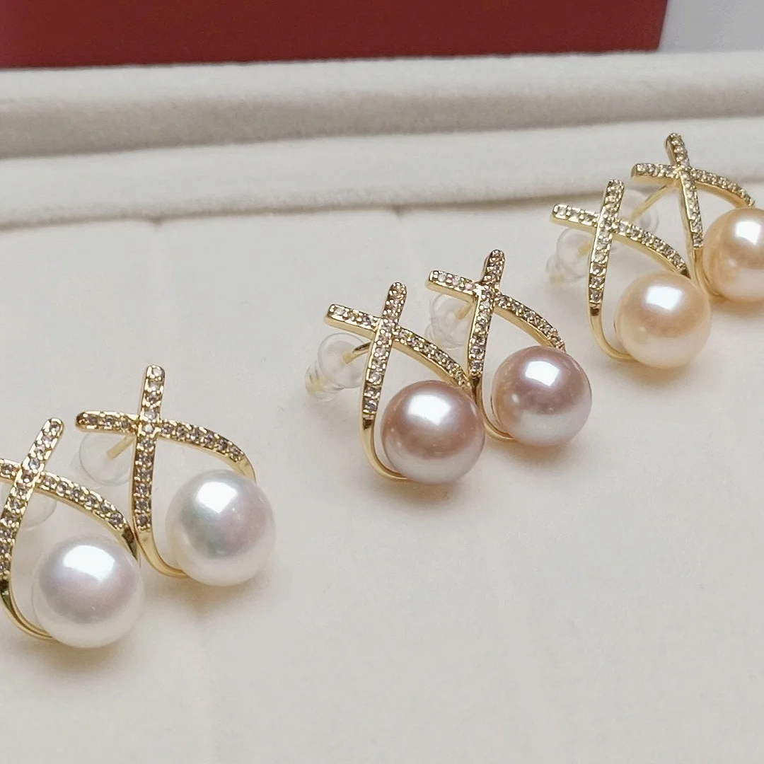 

Certified Korean Style Sweet Freshwater Pearl Letter X Earrings Female Korean Style Popular Lines Fashion Shape Earrings