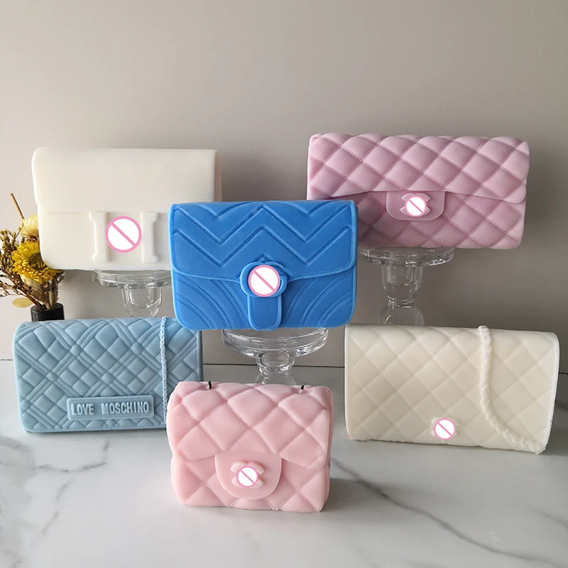 

New Design DIY Handmade Gift Girls Purses Logo Bag Soap SIlicone Mould Fashion Woman Handbag Candle Mold, Pink