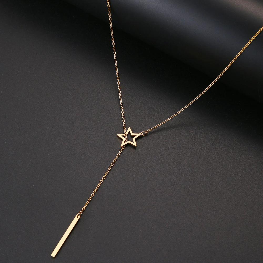

Long Pendant Star Stick Necklaces Pendants For Women Simple Design Necklace Stylish Stainless Steel Jewelry Party Gift, Silver gold