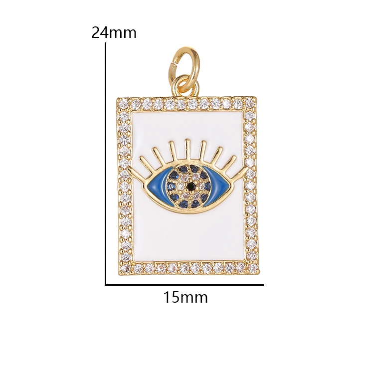 

Multicolor dripping oil Imitation Enamel Evil Eye Charm 14K Gold Plated Rectangle Necklace Pendant, 14k gold,white gold