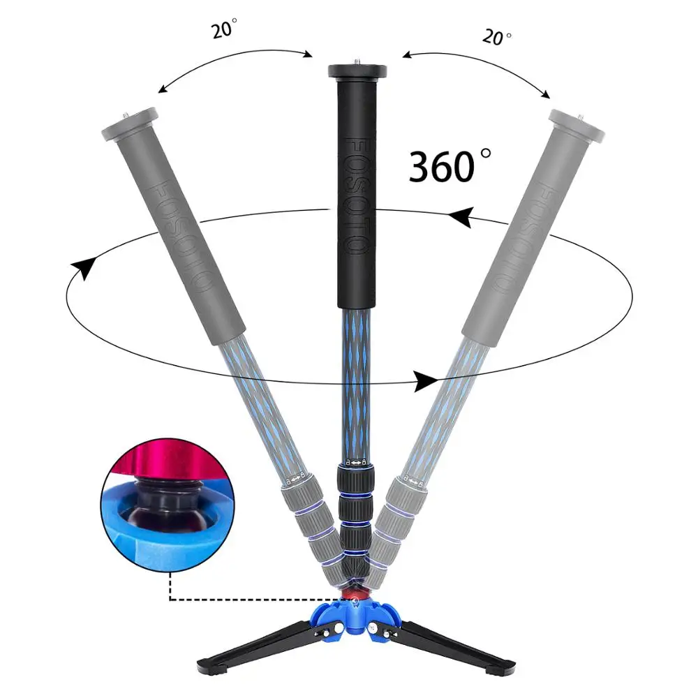 

FOSOTO C-222+M1 Digital Aluminum Mini Camera Unipod Monopod 1650mm Lock w/3 Leg Base 222 Tripod Stand For Canon Nikon DSLR