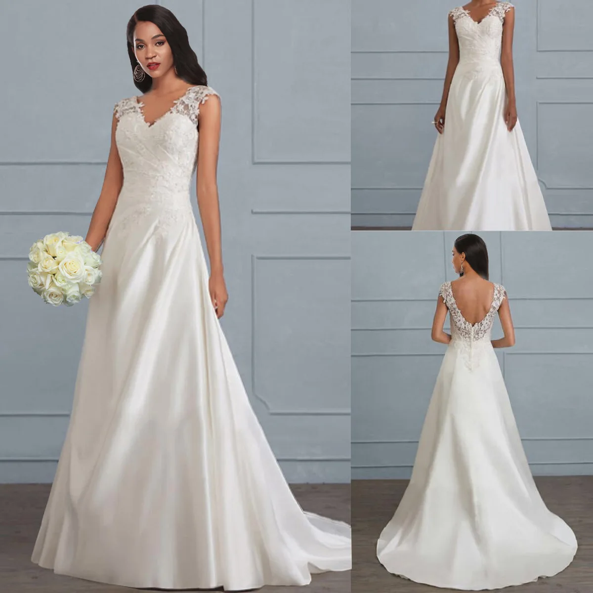 

2022 New Design White Color Lace Wedding Dresses Sling Hollow out Back Long Wedding Dress Bridal Gown, White wedding gown