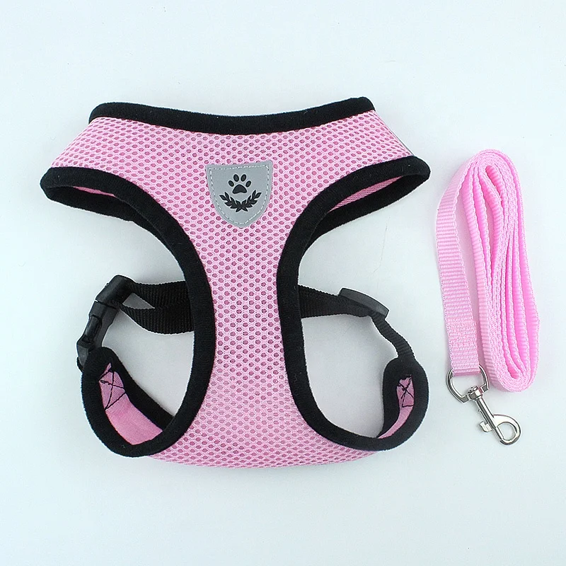 

breathable easy walk dog cat pet harness with leash, Five colors