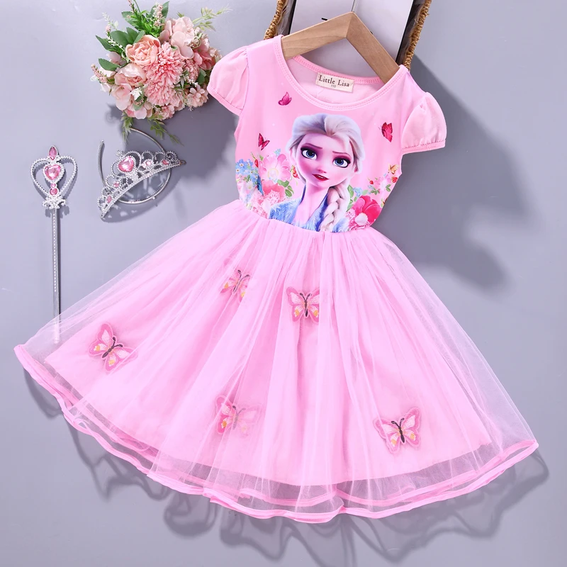 

Summer dresses for girls 3-7 years old elsa princess dresses character cartoon design with shawl
