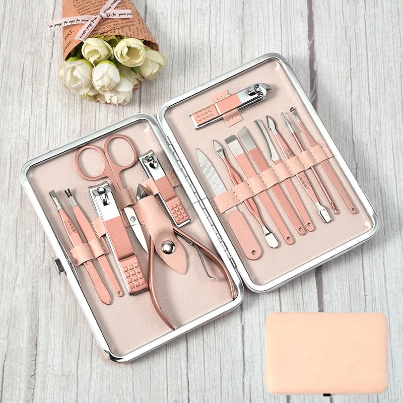 

Bview Tools Amazon High Quality 18 Pcs Manicure Pedicure Set Tools Nail Clippers Case Nail Grooming Kit For Women And Girls, Pink