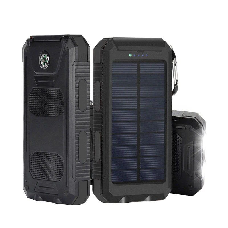 

miltiple portable qi wireless solar panel power dual usb 10000mah lithium mobile phone waterproof solar power bank charger, Black