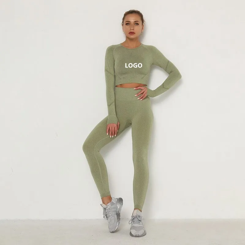 

New Product Seamless Pleated Female Outdoor Fitness High Waist Slim Tight Long Sleeve Yoga Suit, As picture