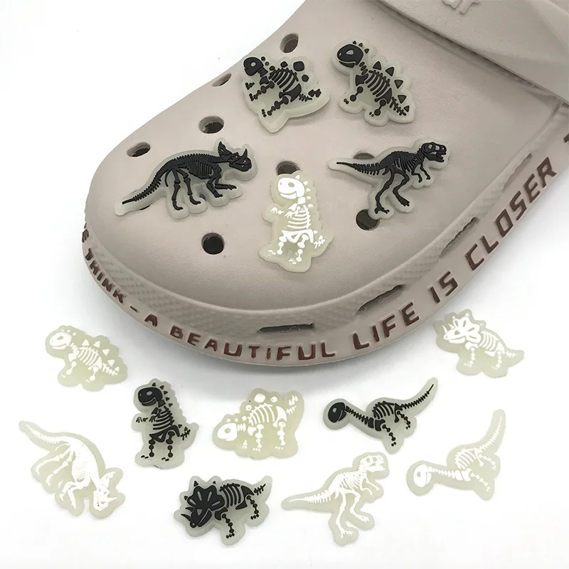

The factory wholesale Dinosaur charm PVC Shoe Accessories Glows in the dark Shoe Charms for charms kid gifts