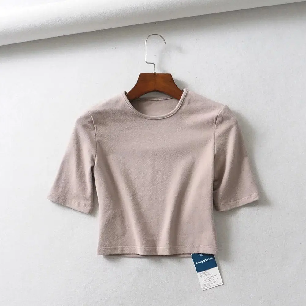 

Custom Graphic Print Logo Women Cotton Spandex Crewneck Short Sleeve Crop Top Fitness T-shirt, 6 colors