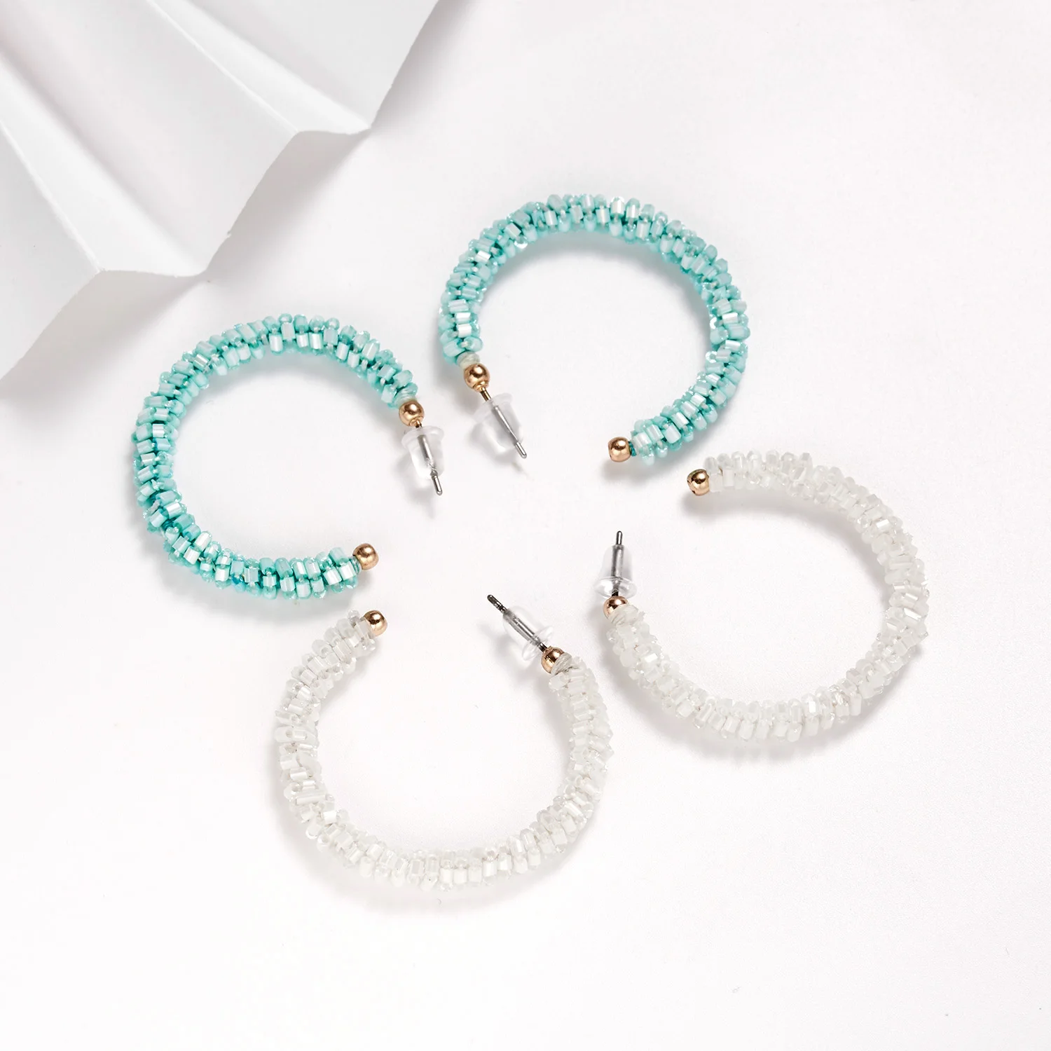 

Bohemia Handmade beaded C-shaped white blue rice bead hoop earrings for women 2021 fashion jewelry, Picture shows