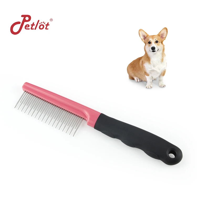 

Pet Uneven Length Pin Comb Long Handle Grooming Brush Pets Open Knot Comb, Pink