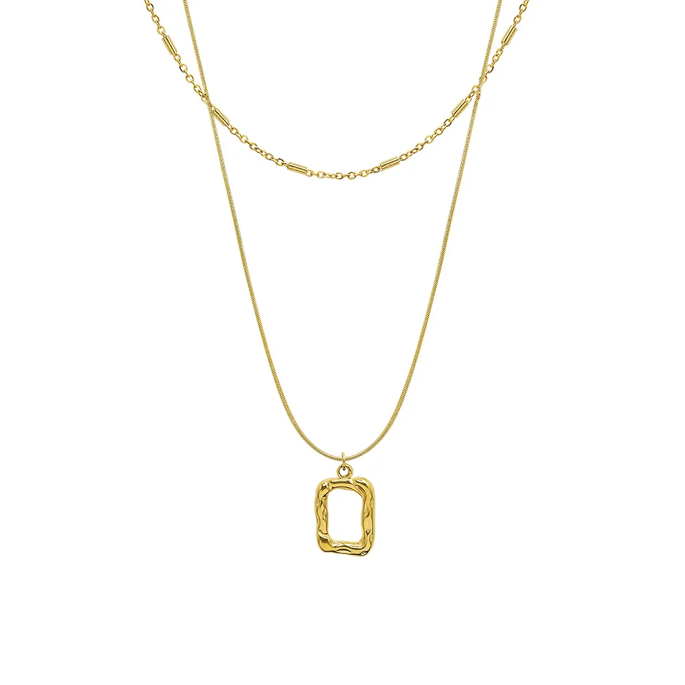 

Exquisite 18K Gold Plated Double-layere Square Hollow Out Design Pendant Women's Jewelry Collarbone Chain Necklace