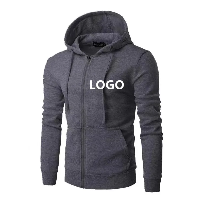 

Fashion zipper hooded sweater cardigan sports long sleeve solid color hoodies for men