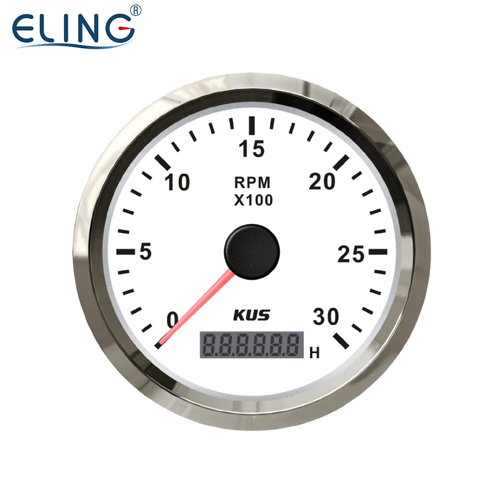 

KUS Universal Tachometer REV Counter RPM Gauge with Hour Meter 0-3000RPM 85mm 12V/24V with Backlight