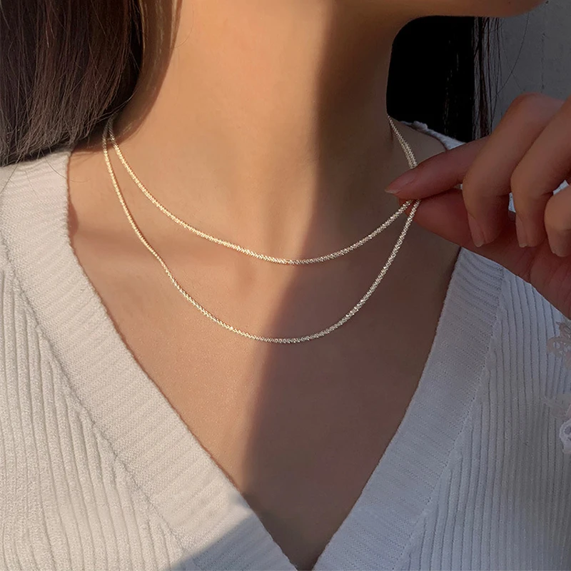 

Dainty Italian Stainless Steel Gold Filled Gypsophila Twisted Chain Clavicle Necklace Tennis Chain Choker Necklace for Women, Silver