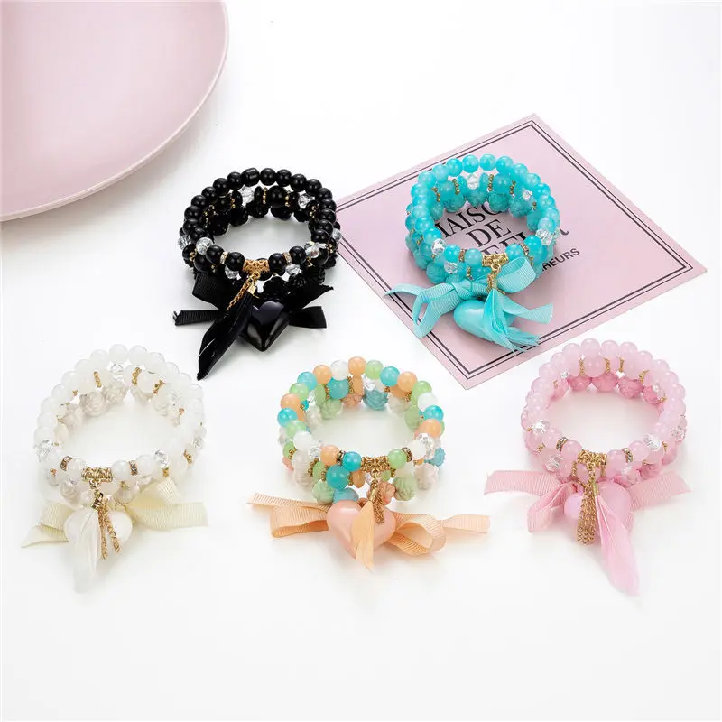 

2022 Hot Sale New Trendy Boho Heart Bead Bracelet Jewelry For Womans Fashion Ribbon Flower Bracelet Sets Wholesale