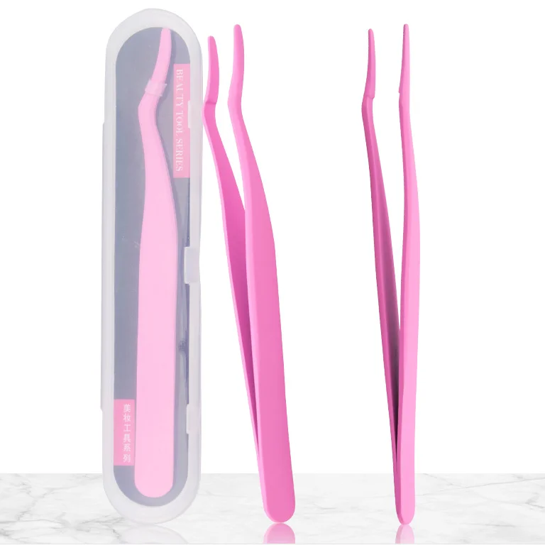 

Own brand Eyelash Applicator, New Fashion Stainless Steel lashes tool pink eyelash tweezers, Rose gold