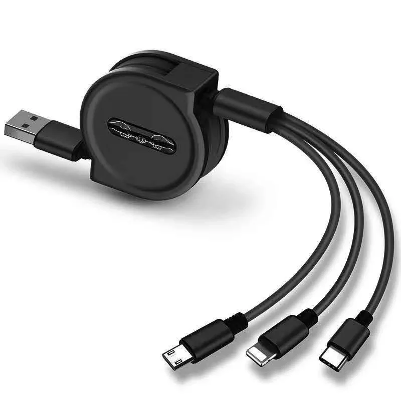 High Quality Can Expansion 3 in 1 Telescopic Data Line One Dragging Three Android Type-C Mobile Phone Charging Cable - ANKUX.COM