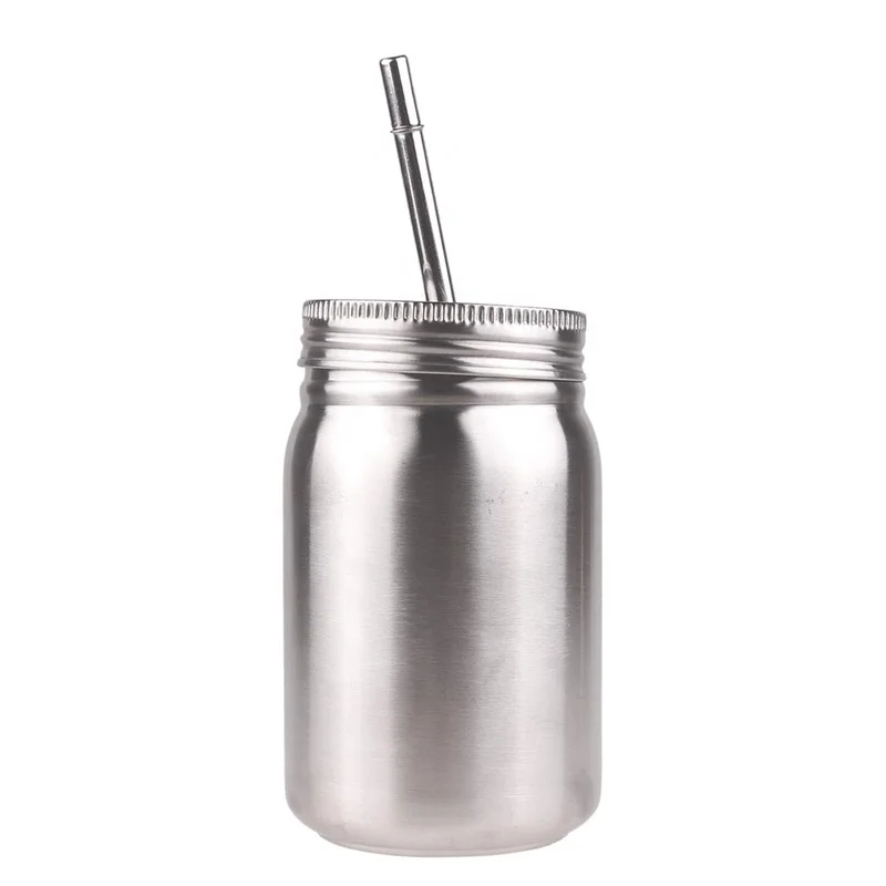 

500ml Double Walled stainless steel Mason jar with Lid and metal straw vacuum insulated tumbler with logo customized, Customized colors acceptable