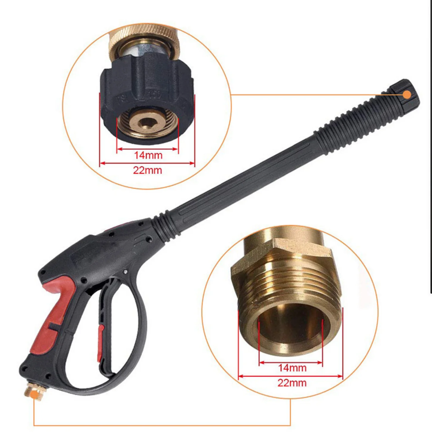 5 Nozzle M22 14mm Fitting Details about   Replacement Pressure Washer Gun with Extension Wand 