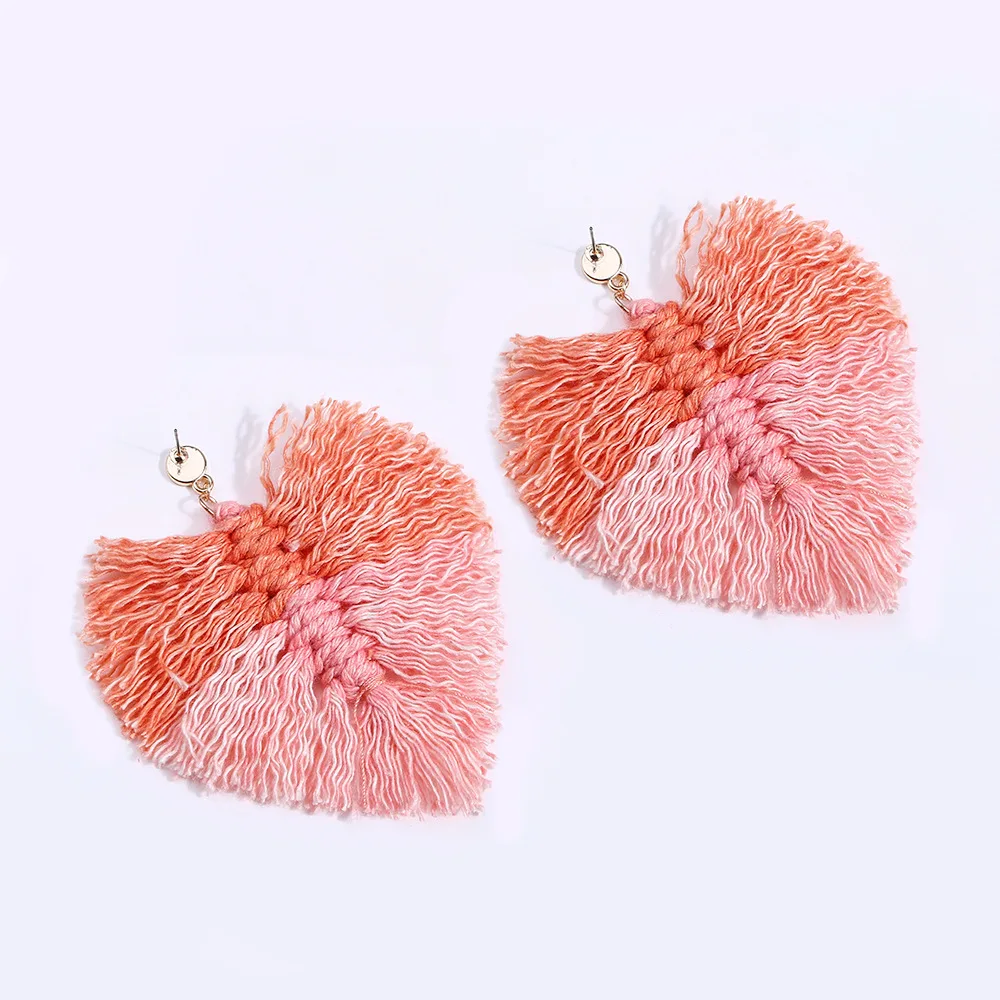 

Valentine Colored Thready Heart Shaped Fringe Woman Woven Earrings, As the picture show or as request